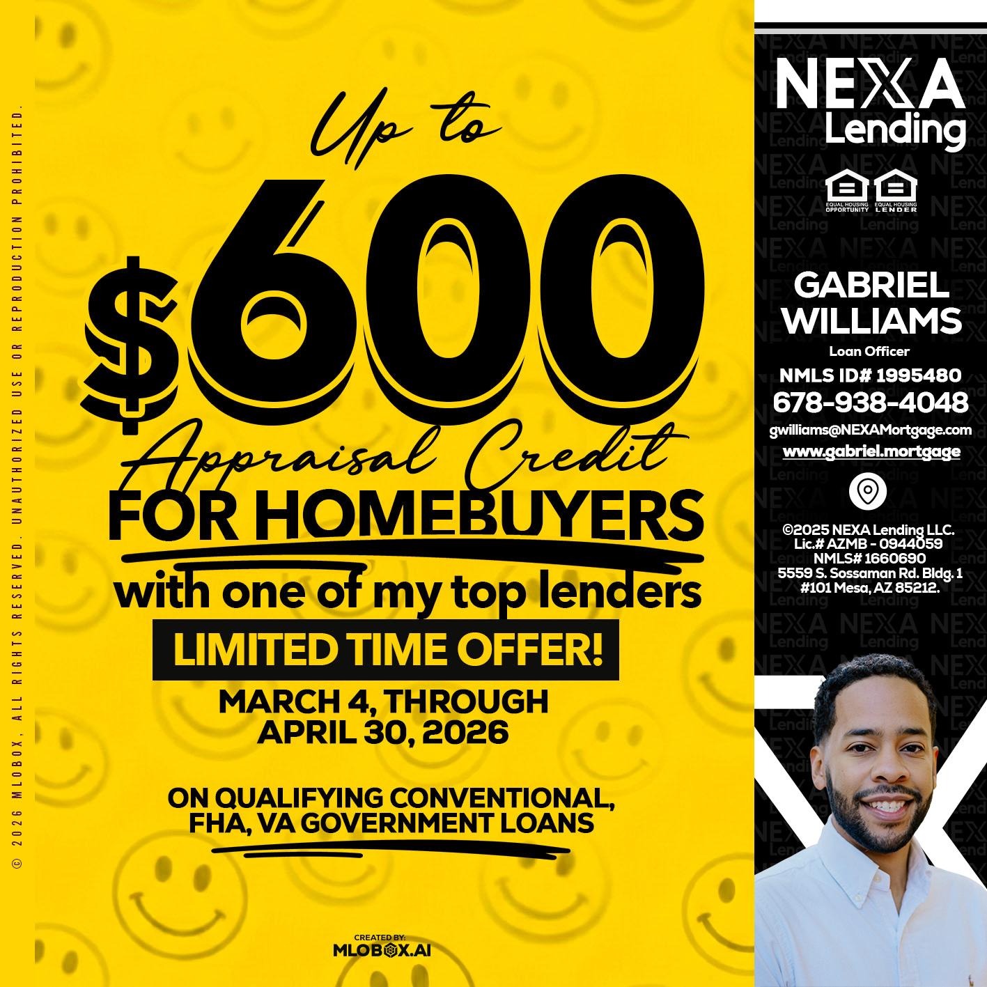 UP TO 600 - Gabriel Williams -Loan Officer
