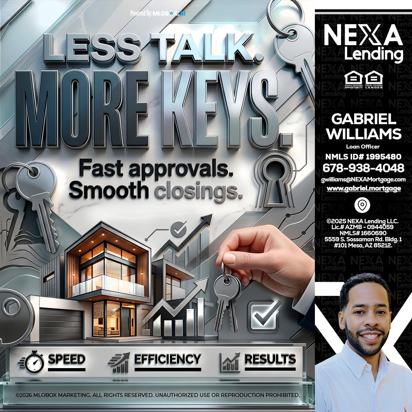 LESS TALK, MORE KEYS! - Gabriel Williams -Loan Officer