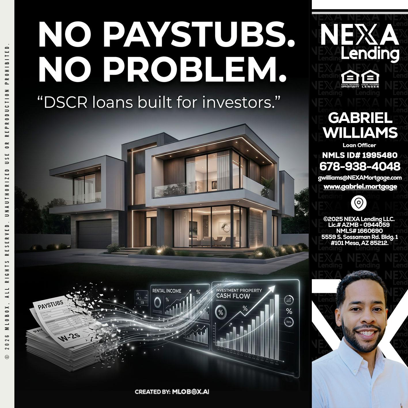 no paystub - Gabriel Williams -Loan Officer